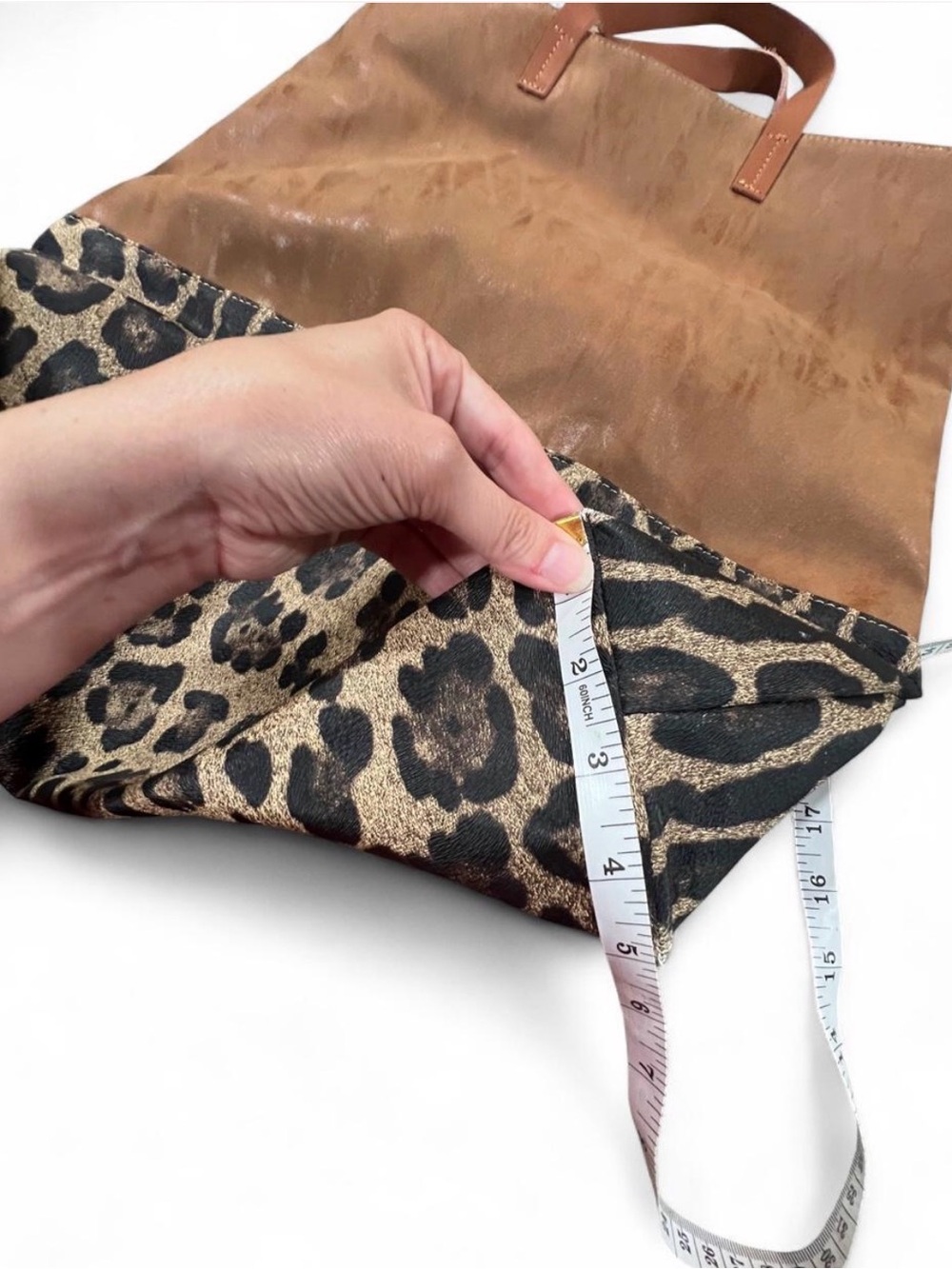 Brown Leather Leopard-Print Tote Bag - Picture 5 of 8